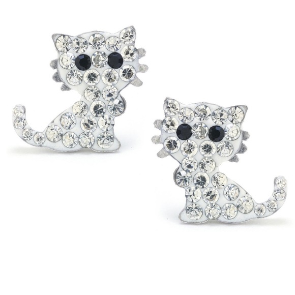 NWT GIANI BERNINI STERLING SILVER CLEAR PAVE CRYSTAL CAT KITTEN STUD EARRINGS